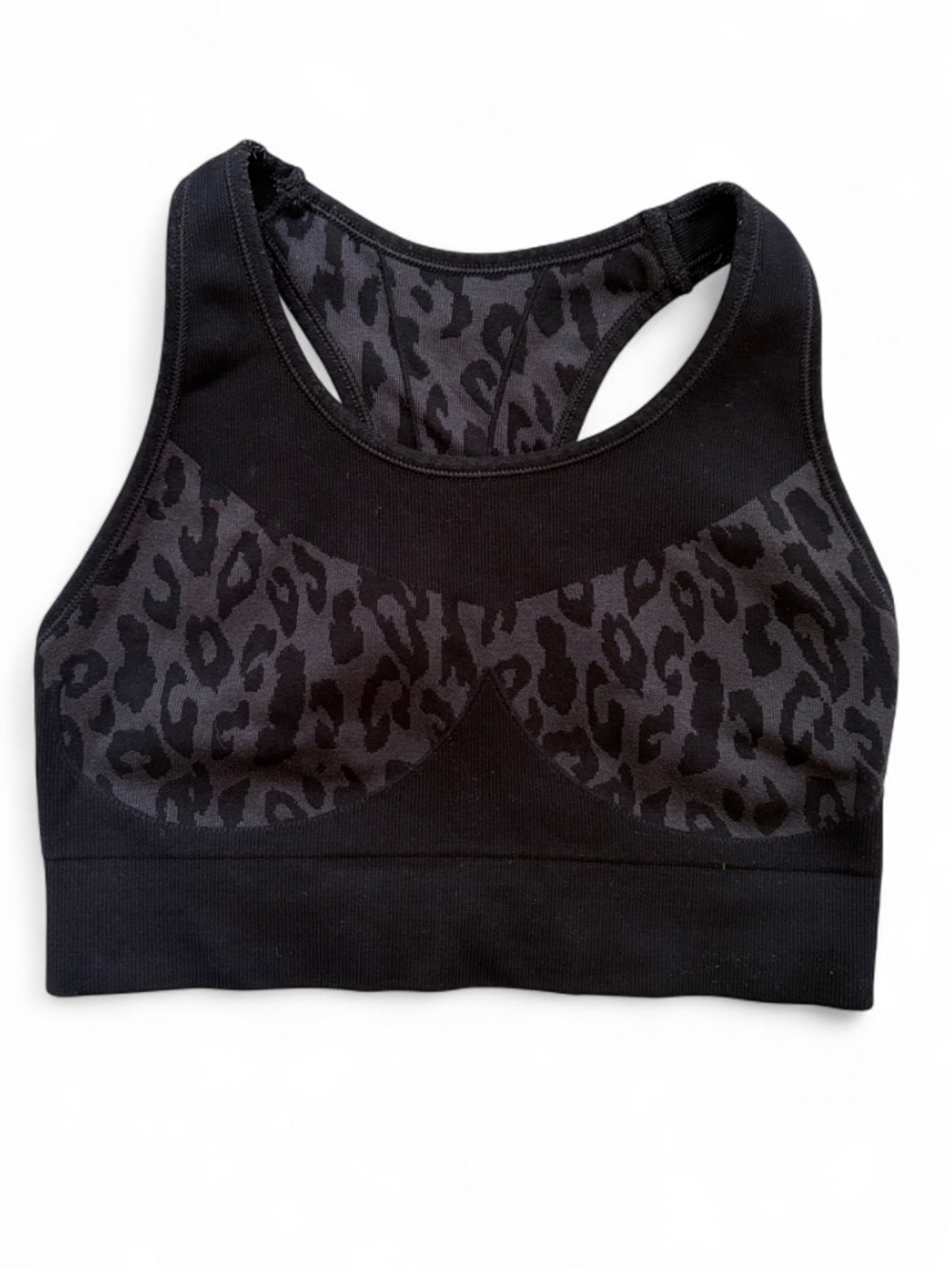 Sweaty Betty Black and Gray Leopard Print Racerback Sport Bra Size S